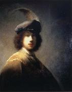 REMBRANDT Harmenszoon van Rijn Self-Portrait with Plumed Beret Sweden oil painting artist
